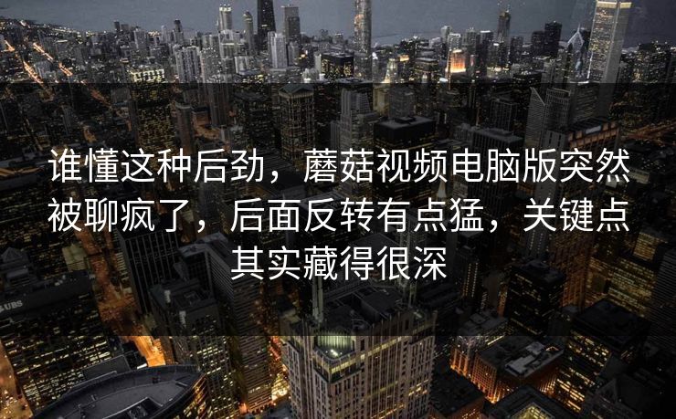 谁懂这种后劲，蘑菇视频电脑版突然被聊疯了，后面反转有点猛，关键点其实藏得很深