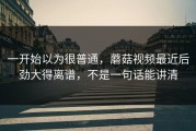 一开始以为很普通，蘑菇视频最近后劲大得离谱，不是一句话能讲清
