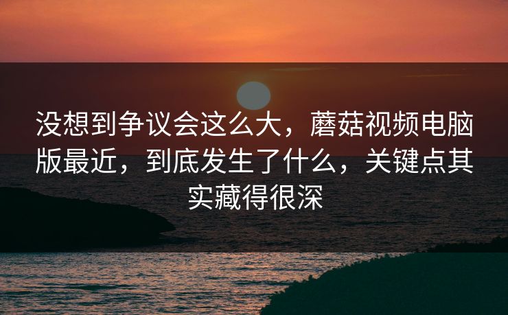 没想到争议会这么大，蘑菇视频电脑版最近，到底发生了什么，关键点其实藏得很深