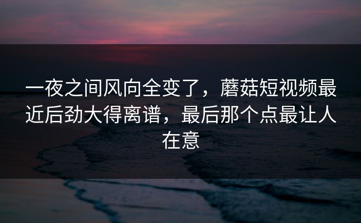 一夜之间风向全变了，蘑菇短视频最近后劲大得离谱，最后那个点最让人在意