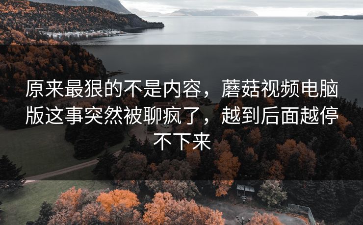 原来最狠的不是内容，蘑菇视频电脑版这事突然被聊疯了，越到后面越停不下来