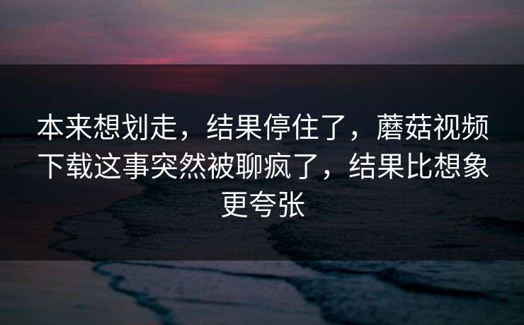 本来想划走，结果停住了，蘑菇视频下载这事突然被聊疯了，结果比想象更夸张