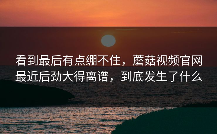 看到最后有点绷不住，蘑菇视频官网最近后劲大得离谱，到底发生了什么